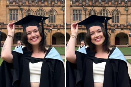 Before (left) vs After (right) being "beautified" by AI. Credit: Olivia Cleal